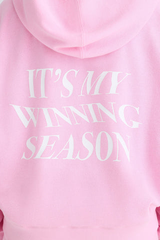 Textured Cotton Jersey Graphic Print Hoodie in Bubblegum Pink