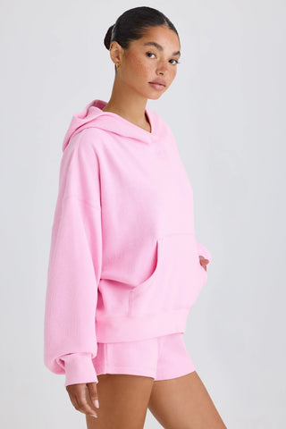 Textured Cotton Jersey Graphic Print Hoodie in Bubblegum Pink
