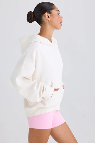 Textured Cotton Jersey Graphic Print Hoodie in White