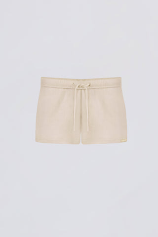Brushed Jersey Elasticated Mini Shorts in Ecru