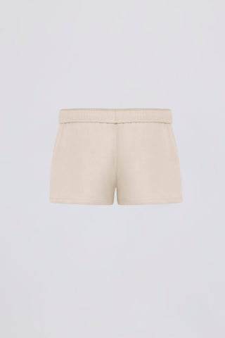 Brushed Jersey Elasticated Mini Shorts in Ecru