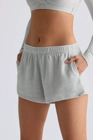 Brushed Jersey Elasticated Mini Shorts in Fog Grey