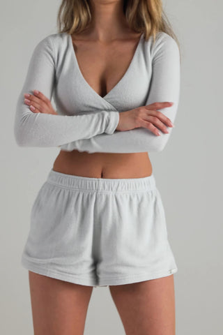 Brushed Jersey Elasticated Mini Shorts in Fog Grey