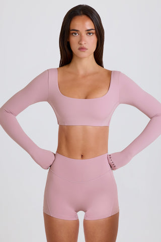 Four-Way Stretch High-Waist Mini Shorts in Mauve