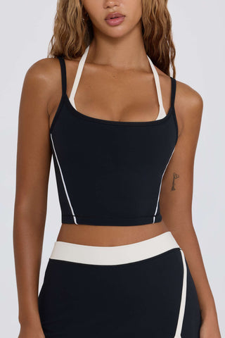 Soft Active Layered Cropped Tank Top in Black