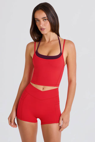 Soft Active Layered Cropped Tank Top in Strawberry Red