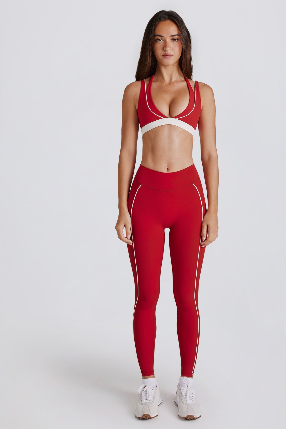 Soft Active Contrast Leggings in Dark Red