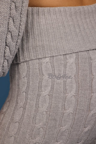 Cable Knit Foldover Flared Trousers in Grey Marl