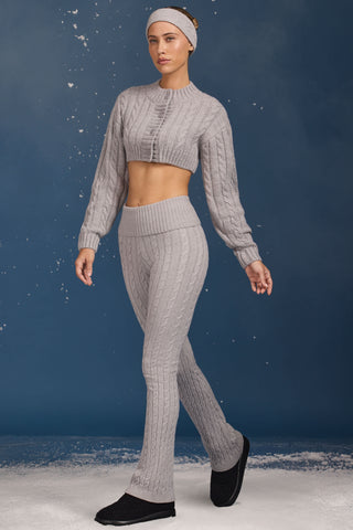 Cable Knit Foldover Flared Trousers in Grey Marl