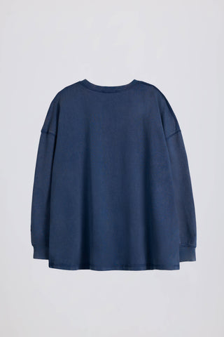 Acid Wash Long-Sleeve Oversized T-Shirt in Blue