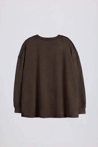 Acid Wash Long-Sleeve Oversized T-Shirt in Brown