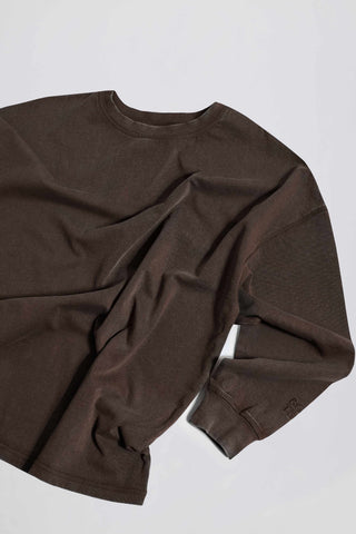 Acid Wash Long-Sleeve Oversized T-Shirt in Brown