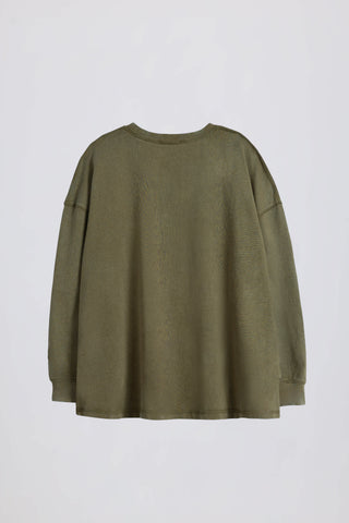 Acid Wash Long-Sleeve Oversized T-Shirt in Light Green