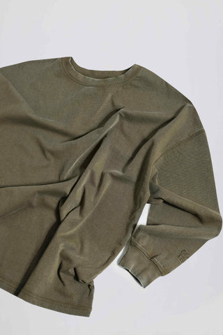 Acid Wash Long-Sleeve Oversized T-Shirt in Light Green