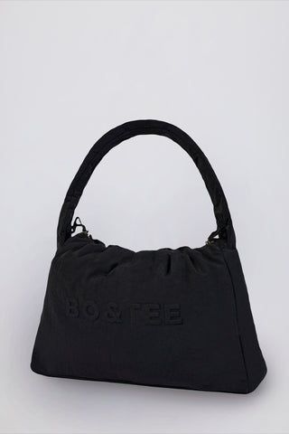 Drawstring Puffer Tote Bag in Black
