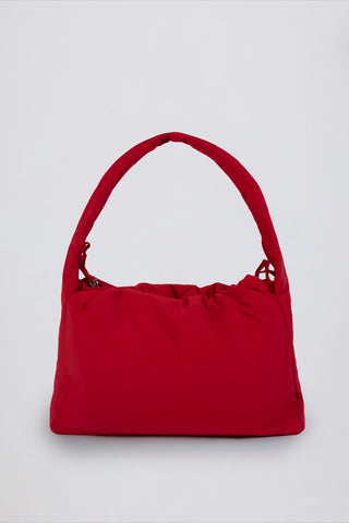 Drawstring Puffer Tote Bag in Cherry Red