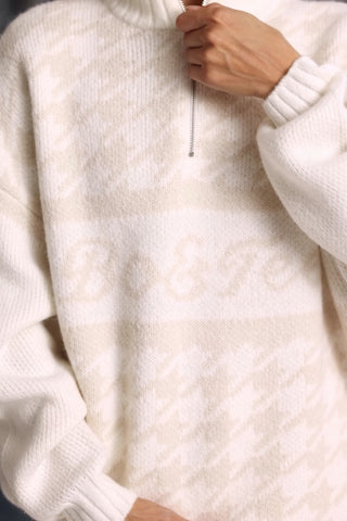 Oversized Half-Zip Chunky-Knit Jumper in Ice White