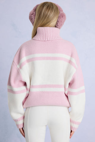 Knit Turtleneck Oversized Jumper in Powder Pink