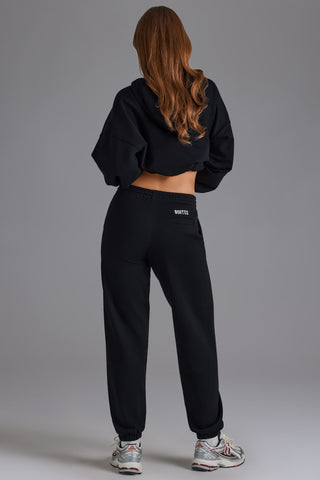 Soft Cotton Jersey Relaxed Mid-Rise Joggers in Black