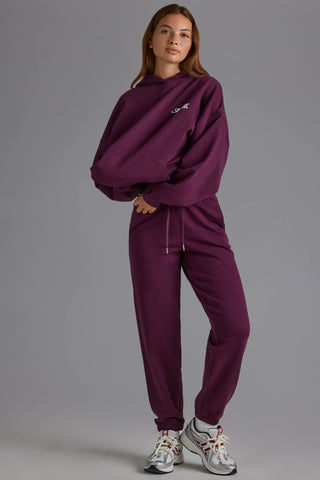 Soft Cotton Jersey Relaxed Mid-Rise Joggers in Grape