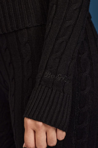 Cable Knit Zip-Up Hoodie in Black