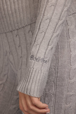 Cable Knit Zip-Up Hoodie in Grey Marl