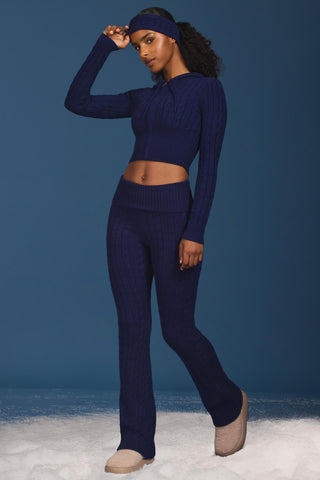 Cable Knit Zip-Up Hoodie in Navy