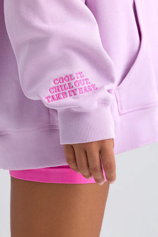 Heavyweight Brushed Fleece Oversized Hoodie in Violet Pink