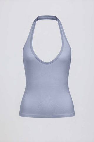 Define Luxe Halterneck Tank Top in Blue Grey