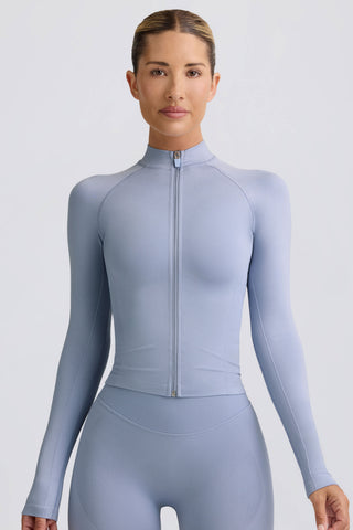 Define Luxe Zip-Up Jacket in Blue Grey