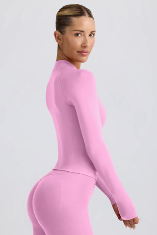 Define Luxe Zip-Up Jacket in Bubblegum Pink