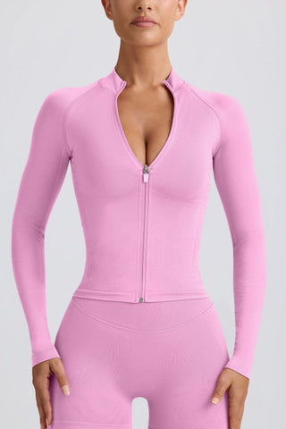 Define Luxe Zip-Up Jacket in Bubblegum Pink