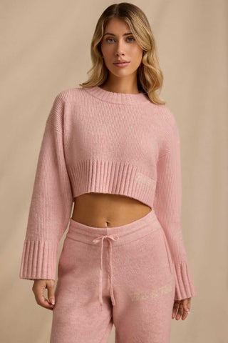 Ribbed Knit Cropped Jumper in Blush Pink