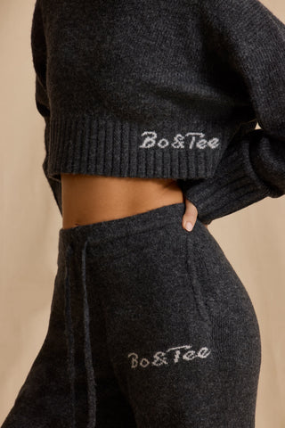 Ribbed Knit Cropped Jumper in Charcoal Marl