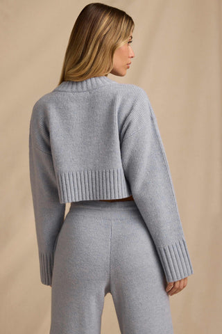 Ribbed Knit Cropped Jumper in Soft Blue