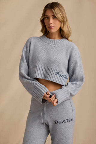 Ribbed Knit Cropped Jumper in Soft Blue