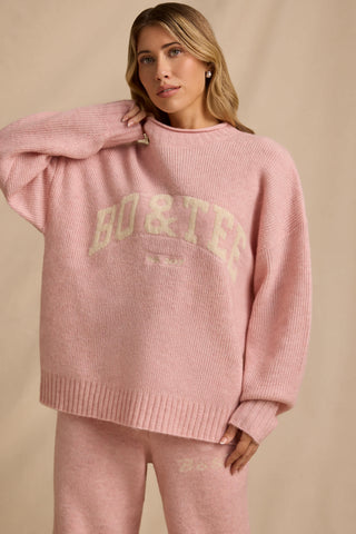 Ribbed Knit Oversized Jumper in Blush Pink