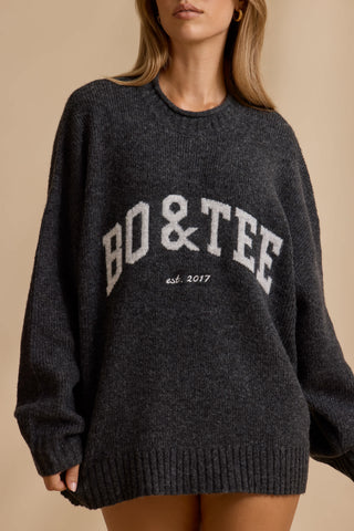 Ribbed Knit Oversized Jumper in Charcoal Marl