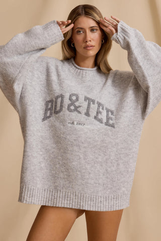 Ribbed Knit Oversized Jumper in Ice Marl