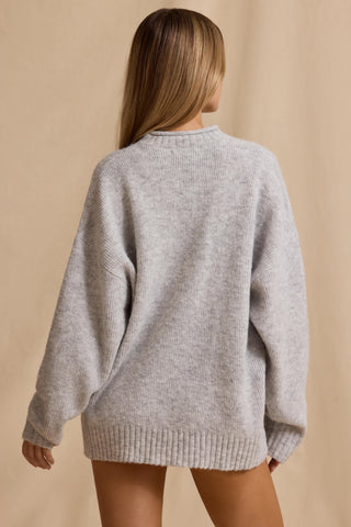 Ribbed Knit Oversized Jumper in Ice Marl