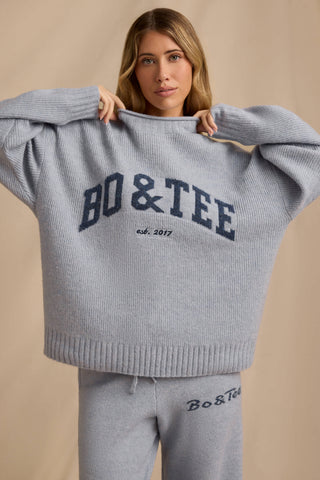 Ribbed Knit Oversized Jumper in Soft Blue