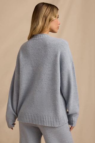 Ribbed Knit Oversized Jumper in Soft Blue