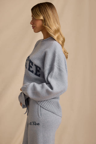 Ribbed Knit Oversized Jumper in Soft Blue