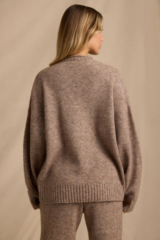 Ribbed Knit Oversized Jumper in Brown Marl