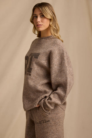Ribbed Knit Oversized Jumper in Brown Marl