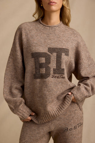Ribbed Knit Oversized Jumper in Brown Marl