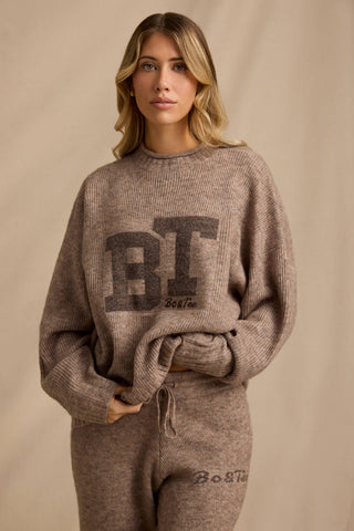 Ribbed Knit Oversized Jumper in Brown Marl