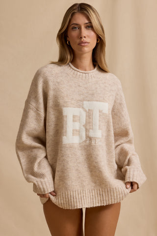 Ribbed Knit Oversized Jumper in Cream Marl
