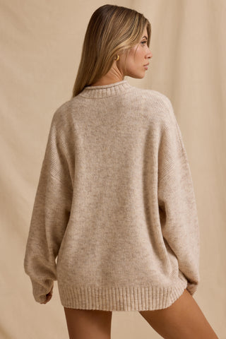 Ribbed Knit Oversized Jumper in Cream Marl