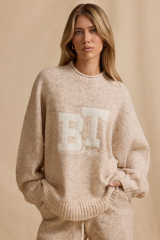 Ribbed Knit Oversized Jumper in Cream Marl